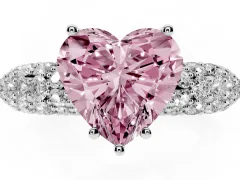 Fancy Pink Heart Cut Diamond Pavé Band Solitaire Ring Set in Silver with Close-Set Accent Stones and Prong Setting