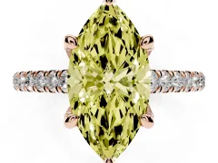 Fancy Yellow Marquise Cut Diamond Solitaire Ring Set in Rose gold with Brilliant Pavé Band and Prong Setting