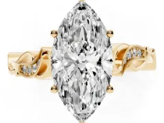 Marquise Cut Diamond Vine Band Solitaire Ring Set in Yellow gold with Milgrain Prong Setting