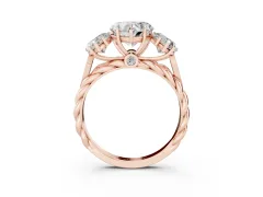 Heart Cut Diamond Three-Stone Ring Set in Rose gold with Braided Band