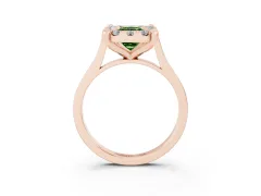 Fancy Green Emerald Cut Diamond Cluster Halo Solitaire Ring Set in Rose gold with Prong Setting