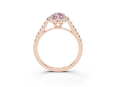 Fancy Pink Marquise Cut Diamond Pavé Halo Engagement Ring Set in Rose gold with Pavé Band and Prong Setting