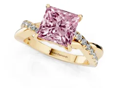 Fancy Pink Princess Cut Diamond Twisted Pavé Band Ring Set in Yellow gold with Prong Setting