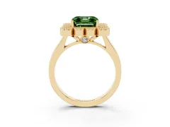 Fancy Green Asscher Cut Diamond Cluster Halo Ring Set in Yellow gold with Milgrain Bezel Accents and Plain Band