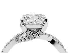 Cushion Cut Diamond Twist Pavé Solitaire Engagement Ring Set in Silver with Prong Setting