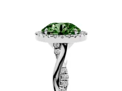 Fancy Green Round Cut Diamond Halo Twist Band Solitaire Ring Set in Platinum with Prong Setting