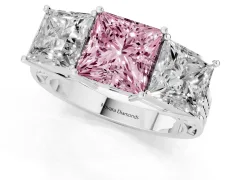Fancy Pink Princess Cut Diamond Three-Stone Ring Set in Silver with Textured Band
