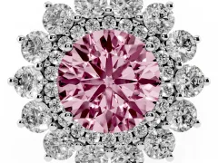 Fancy Pink Round Cut Diamond Floral Double Halo Ring Set in Platinum with Round Petals