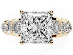 Princess Cut Diamond Pavé Engagement Ring Set in Yellow gold with Prong Setting