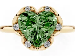 Fancy Green Heart Cut Diamond Round Cluster Halo Ring Set in Yellow gold with Solitaire Band and Prong Setting