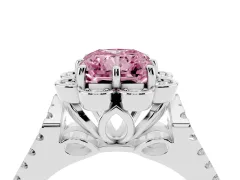 Fancy Pink Radiant Cut Diamond Floral Halo Split Shank Engagement Ring Set in Silver with Pavé Shank