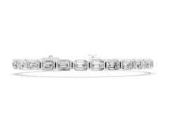 East-West Emerald Cut Diamond Tennis Bracelet Set in White gold with Bezel Setting