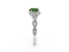 Fancy Green Heart Cut Diamond Halo Twist Band Solitaire Ring Set in White gold with Prong-Set Center Stone