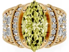 Fancy Yellow Marquise Cut Diamond Milgrain Halo Pavé Engagement Ring Set in Yellow gold with Prong Setting