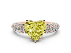 Fancy Yellow Heart Cut Diamond Pavé Band Solitaire Ring Set in Rose gold with Close-Set Accent Stones and Prong Setting