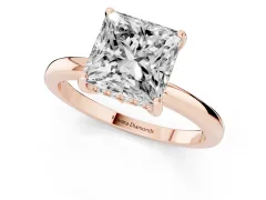 Princess Cut Diamond Solitaire Ring Set in Rose gold with Plain Band and Prong Setting