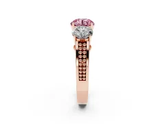Fancy Pink Round Cut Diamond Three-Stone Ring Set in Rose gold with Textured Band