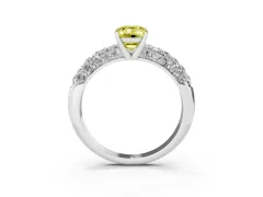 Fancy Yellow Emerald Cut Diamond Pavé Band Solitaire Ring Set in Silver with Close-Set Accent Stones and Prong Setting