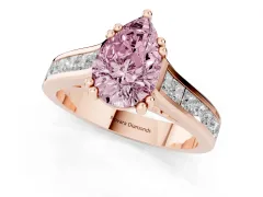 Fancy Pink Pear Cut Diamond Channel Set Solitaire Engagement Ring Set in Rose gold with Prong Setting
