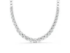 Round Diamond Tennis Necklace Set in Silver with Prong Setting and Bead Chain