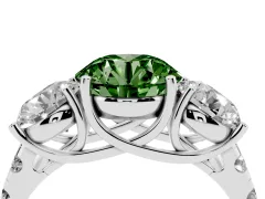 Fancy Green Round Cut Diamond Three-Stone Ring Set in White gold with Pavé Band