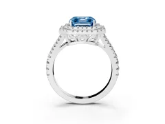 Fancy Blue Asscher Cut Diamond Double Halo Ring Set in Silver with Pavé Band