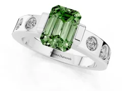 Fancy Green Emerald Cut Diamond Channel-Set Band Ring Set in Platinum with Bezel Prong Setting