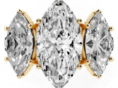 Marquise Cut Diamond Three-Stone Ring Set in Yellow gold with Pavé Band
