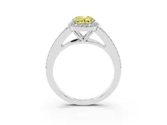 Fancy Yellow Oval Cut Diamond Halo Split Shank Pavé Ring Set in Platinum with Prong Setting