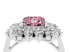 Fancy Pink Princess Cut Diamond Floral Double Halo Ring Set in Platinum with Round Petals