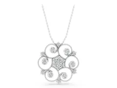 Round Diamond Swirl Pendant Set in White gold with Milgrain Edge