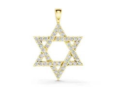 Pavé Round Diamond Star of David Pendant Set in Yellow gold with Four-Prong Setting