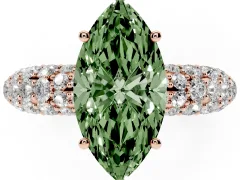 Fancy Green Marquise Cut Diamond Pavé Band Solitaire Ring Set in Rose gold with Close-Set Accent Stones and Prong Setting