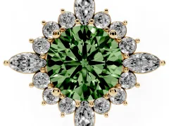 Fancy Green Round Cut Diamond Cluster Halo Ring Set in Yellow gold with Marquise and Round Accents