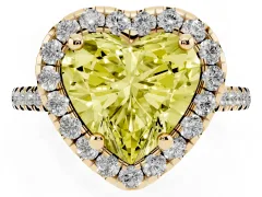 Fancy Yellow Heart Cut Diamond Cushion Halo Ring Set in Yellow gold with Pavé Band