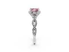 Fancy Pink Princess Cut Diamond Halo Twist Band Solitaire Ring Set in White gold with Prong-Set Center Stone