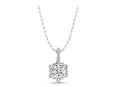 Round Brilliant Cluster Diamond Pendant Set in Silver with Floral Prong Setting