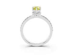 Fancy Yellow Pear Cut Diamond Solitaire Ring Set in White gold with Channel Set Band and Prong Setting
