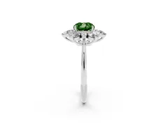 Fancy Green Cushion Cut Diamond Cluster Halo Ring Set in White gold with Solitaire Band and Prong Setting