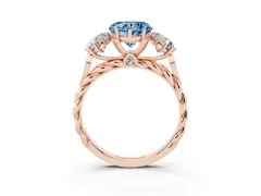 Fancy Blue Heart Cut Diamond Three-Stone Ring Set in Rose gold with Braided Band