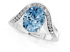 Fancy Blue Oval Cut Diamond Solitaire Engagement Ring Set in Platinum with Pavé Shoulders