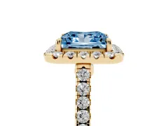 Fancy Blue Princess Cut Diamond Halo Pavé Engagement Ring Set in Yellow gold with Prong Setting