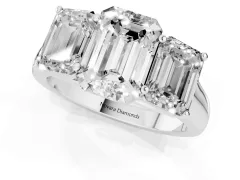 Emerald Cut Diamond Three-Stone Ring Set in Platinum with Plain Polished Band