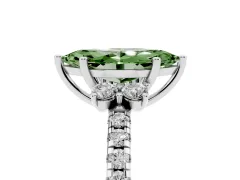 Fancy Green Marquise Cut Diamond Three-Stone Pavé Ring Set in Silver with Prong Setting
