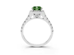 Fancy Green Cushion Cut Diamond Halo Engagement Ring Set in Silver with Pavé Band and Prong-Set Center