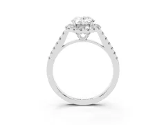 Oval Cut Diamond Pavé Halo Engagement Ring Set in Silver with Pavé Band and Prong Setting