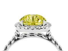 Fancy Yellow Round Cut Diamond Halo Ring Set in Platinum with Plain Twisted Band