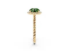 Fancy Green Round Cut Diamond Halo Ring Set in Yellow gold with Plain Twisted Band