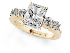 Radiant Cut Diamond Five-Stone Prong Set Band Ring Set in Yellow gold with Polished Band