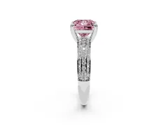 Fancy Pink Princess Cut Diamond Solitaire Ring Set in White gold with Multi-Row Round Pavé Band and Prong Setting